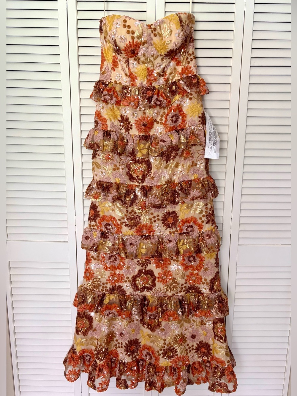 New Dress The Population Siriana Sequin Ruffle Gown Medium & Small - Picture 10 of 12